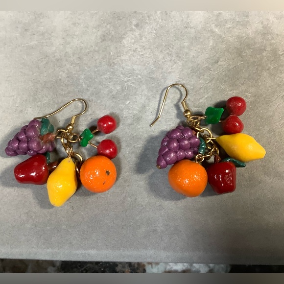 Vintage 80s fruit dangle earrings - Picture 2 of 2